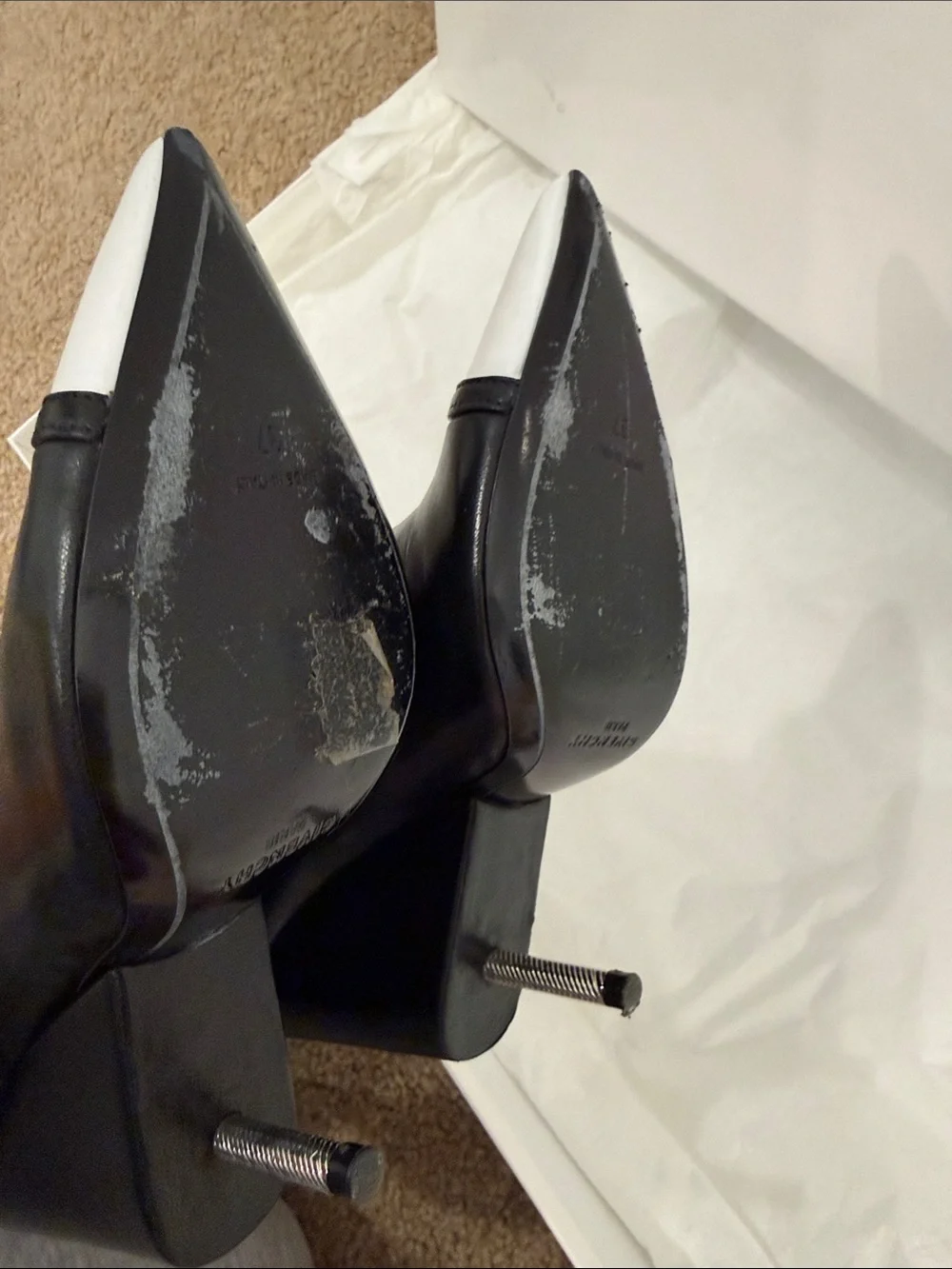Givenchy Runway Black Lamb Leather Over The Knee Boots White Cap Toe 37